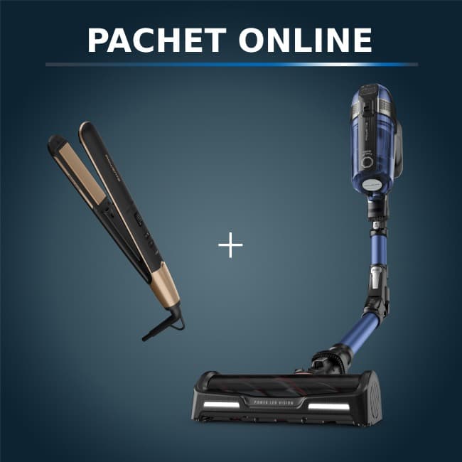 Pachet PROMO Aspirator vertical Rowenta X-Force Flex 12.60 Aqua RH98C0WO si Placa de indreptat parul ROWENTA Express Shine Argan Oil SF4630F0