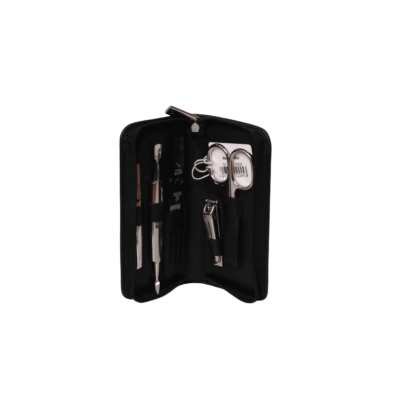 Pfeilring Manicure-Etui schwarz 5-teilig mit Knipser, Nappaleder
