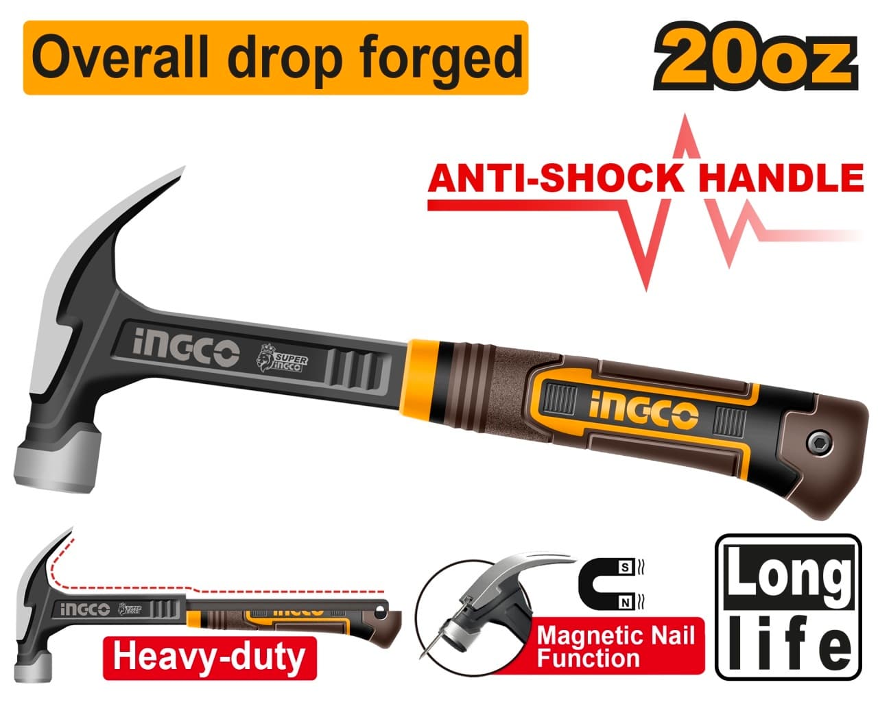 Ciocan Dulgher 560g HCH81020L – 20oz, Cap Forjat, Maner Antisoc, Functie Magnetica pentru Cuie