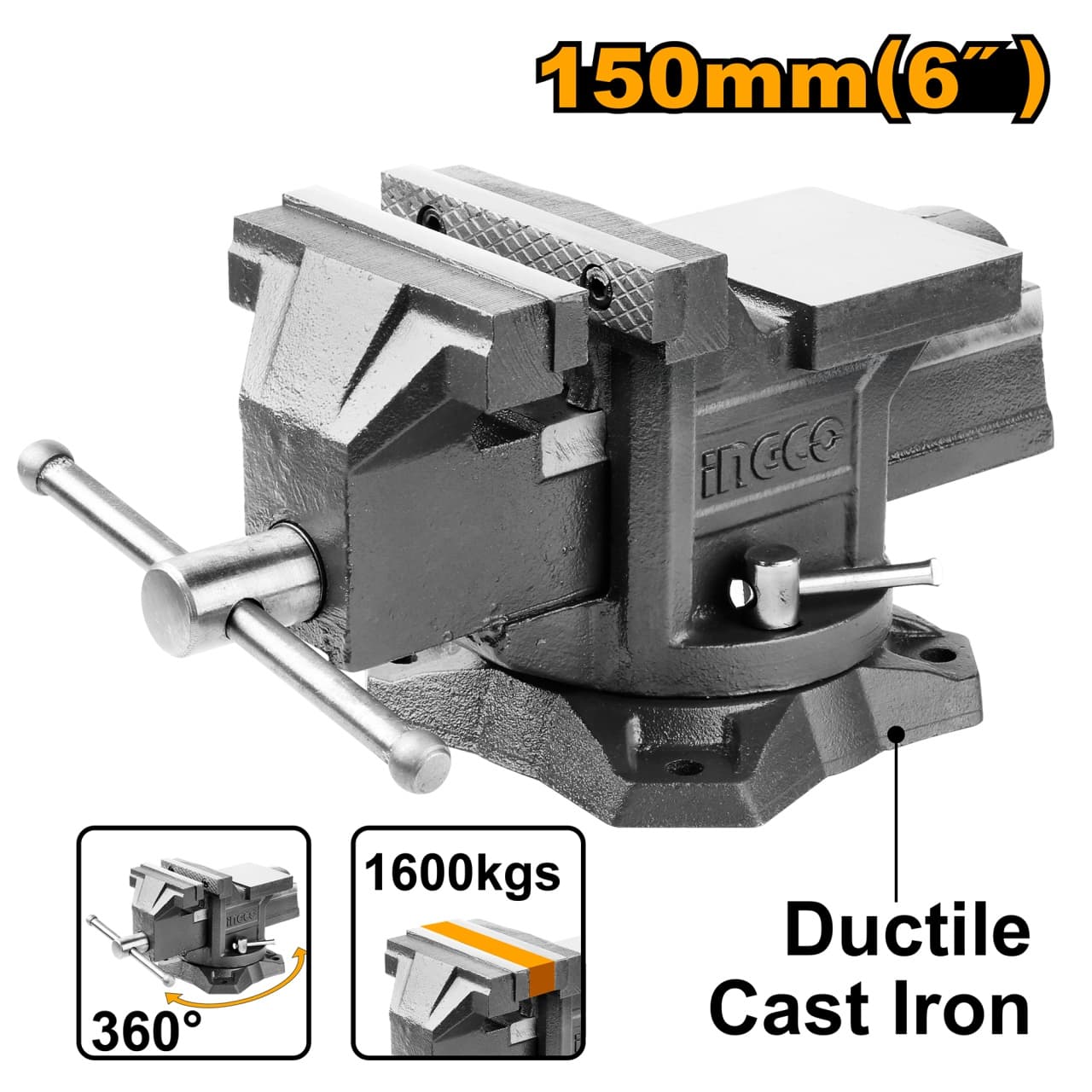 Menghina 6" INGCO HBV086, Baza pivotanta 360°, Forta 1600 kgf