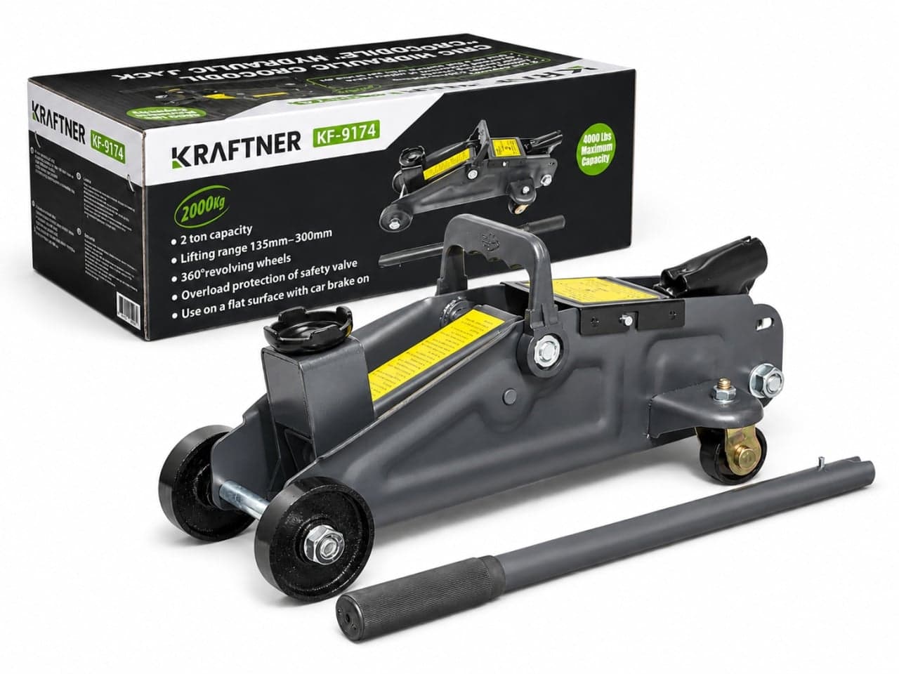 Cric hidraulic 2t tone, tip crocodil 135-300mm, roti transport viratoare KRAFTNER KF-4927