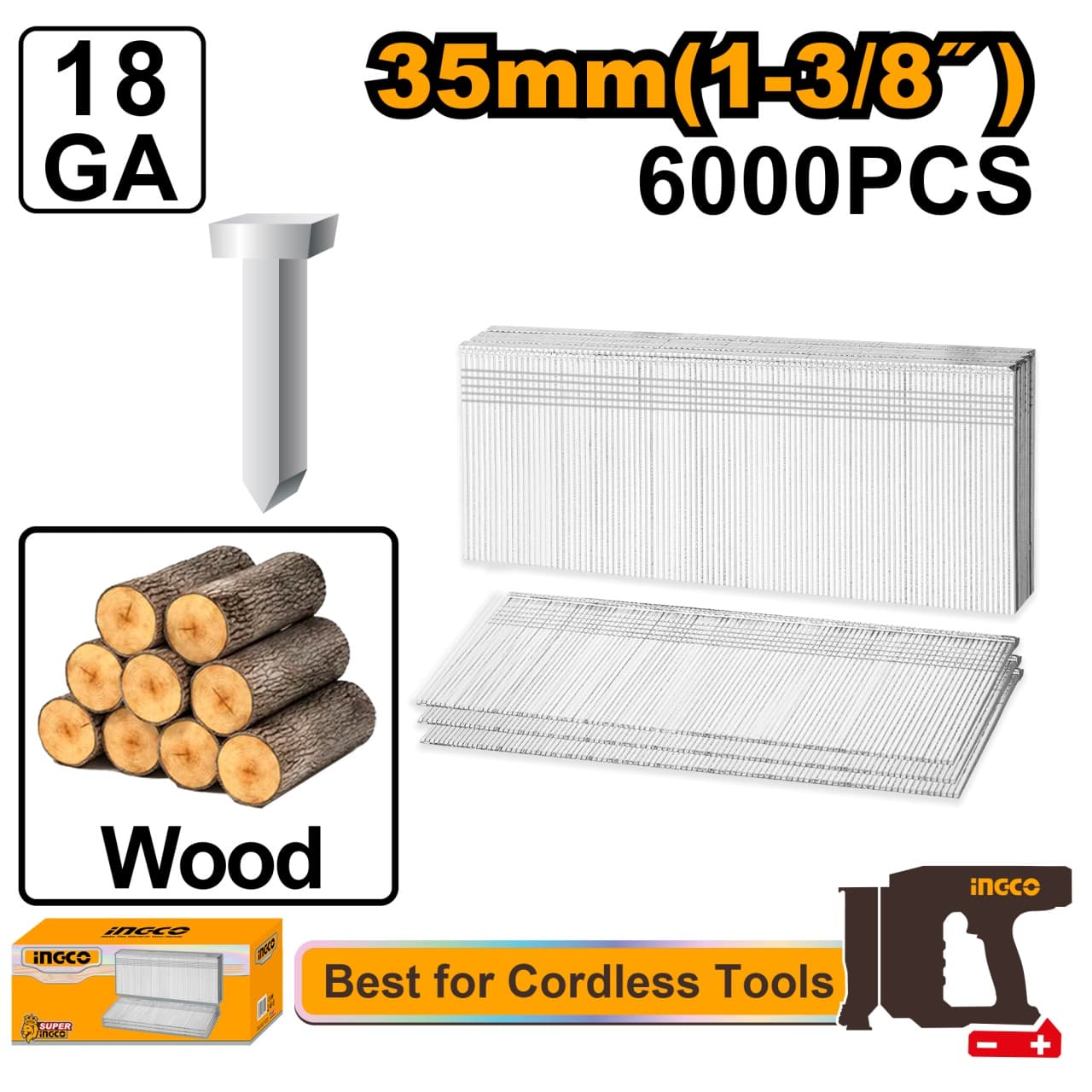 Cuie Lemn 50mm GA18 pentru Pistol Electric INGCO ANA18506, 6000 bucati, grosime 1.25x1.0mm, pentru fixari precise in tamplarie