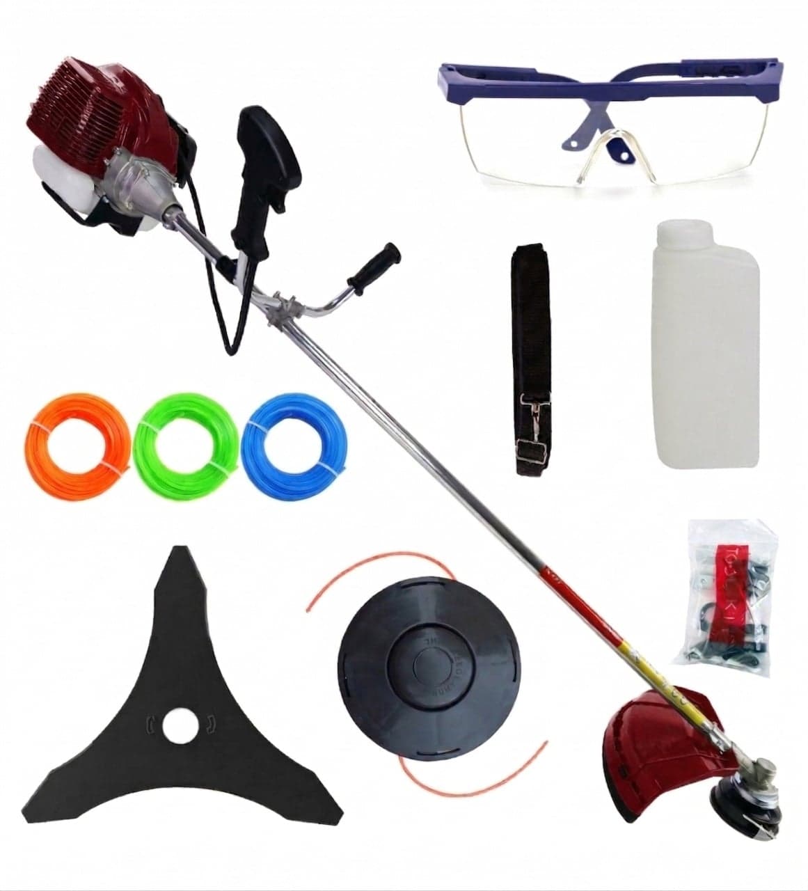 *MEGA* Motocoasa 8.5cp motor benzina 2T timpi, 58cc, 12.000rpm, 7 stele, 10 accesorii incluse, Easy Start, CAMPION PREFESIONAL CMP1546