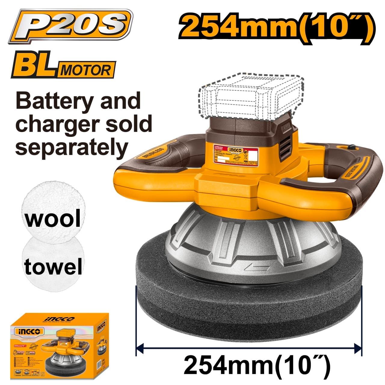 Aparat Polish 20V Brushless 254mm 2500rpm Miscare Excentrica 5mm COPLI202548 Fara Acumulator si Incarcator
