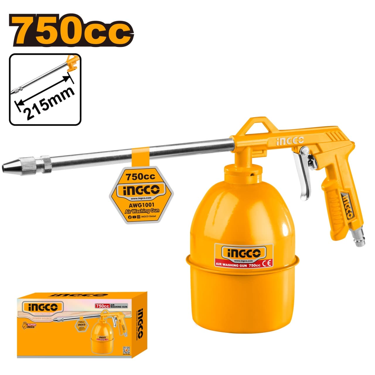 Pistol de Vopsit 750cc Vas Jos, 4 bar, compatibil universal, INGCO AWG1001