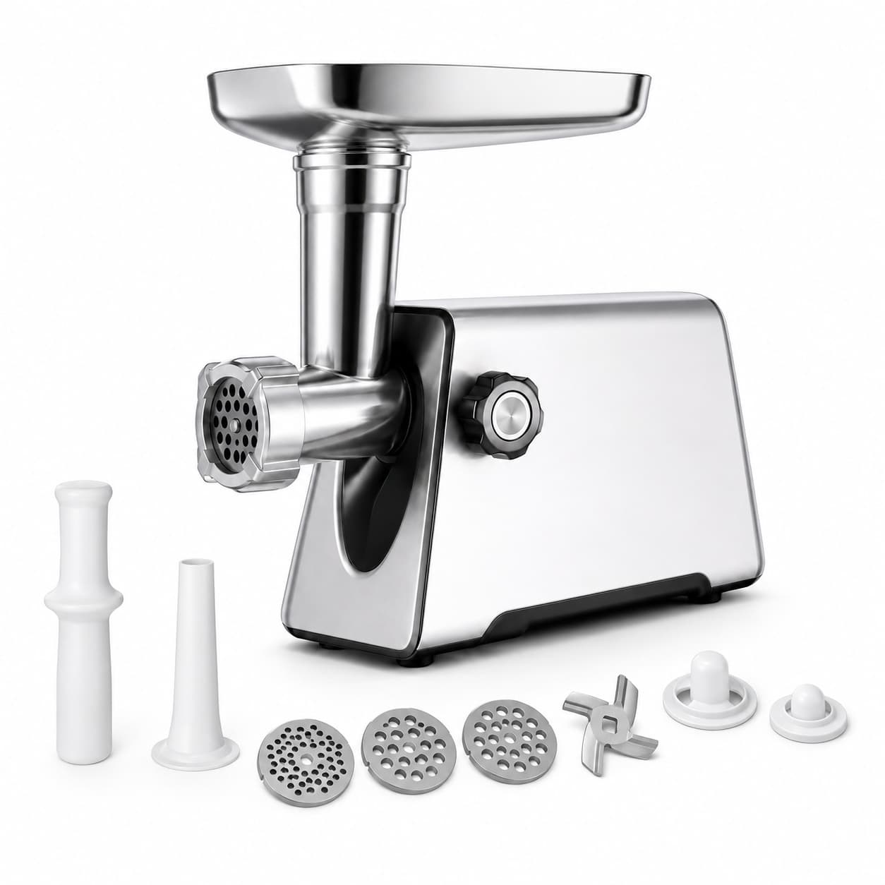 Masina de tocat carne INOX, 3500W, functie reverse, 3 in 1 cu adaptor chiftele, carnati CAMPION PROFESSIONAL