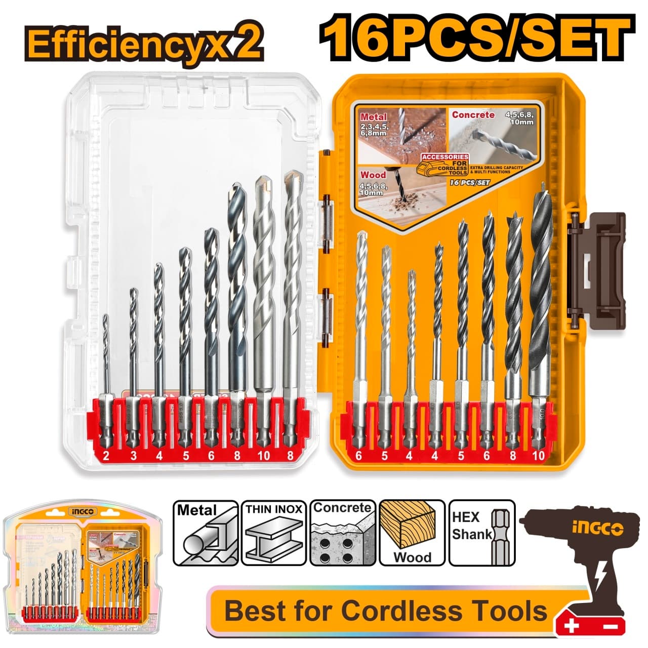 Set Burghie Multifunctionale 16buc Industrial Hex Shank pentru Metal Zidarie Lemn 2-10mm AKDL11608 – set burghie universal profesionale
