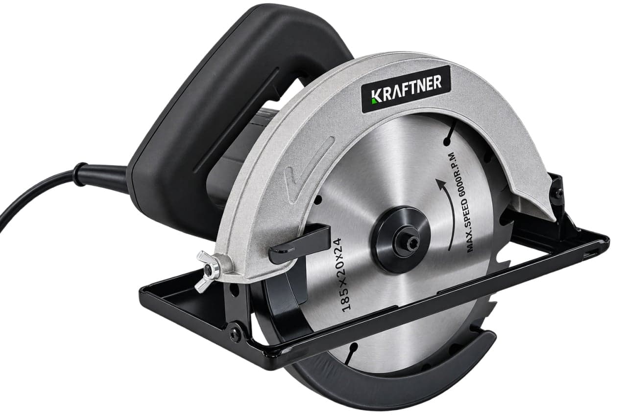 Fierastrau circular 1400W, 5300rot/min, disc 185mm, taiere 65mm la 90°, reglaj unghi 45°, sina de ghidare, KRAFTNER KF-1805