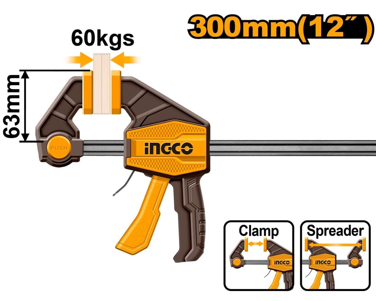 Presa Fixare Rapida Tip F 63x300mm HQBC01602 – Forta 60kg, Bara Otel 5x18mm