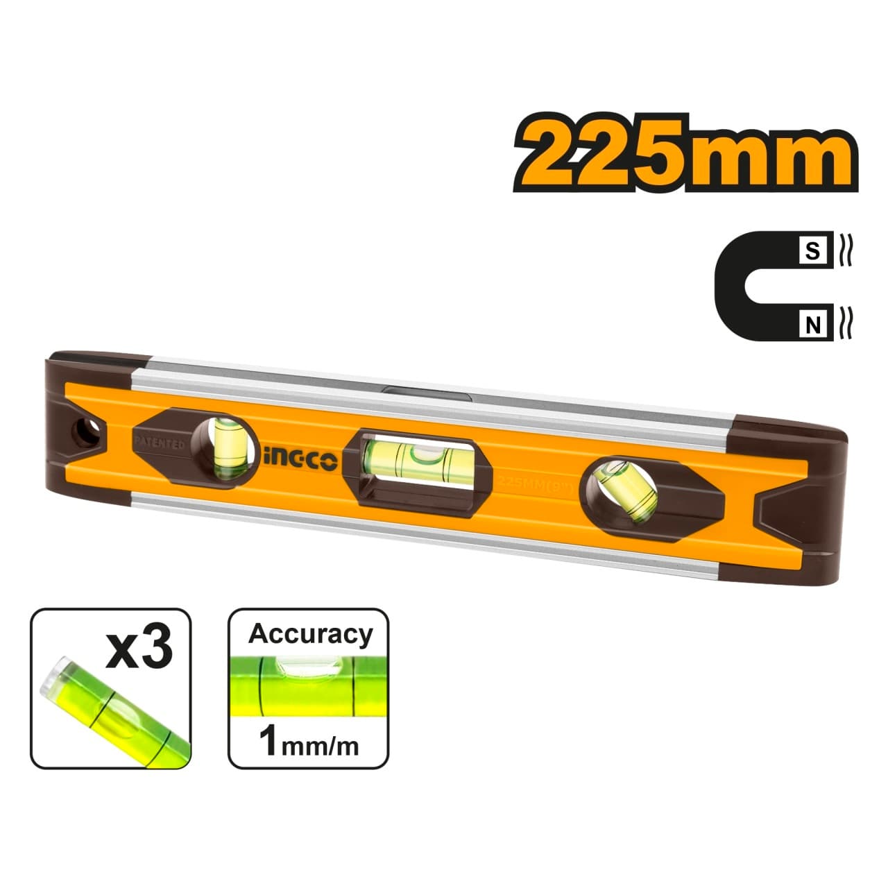 Boloboc 225mm HMSL01030 – boloboc aluminiu cu magnet si 3 fiole pentru masuratori precise