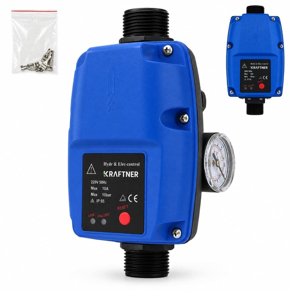 Presostat electronic (prescontrol) pentru pompa de apa 10 bar, 230-240V, 12A, racord 1 inch, pornire reglabila 1-3,5 bar, KRAFTNER KF-5396
