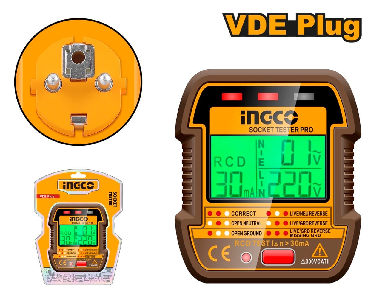Tester Priza HESST30011 – tester electric priza cu afisaj LCD si functie test RCD 90-250V