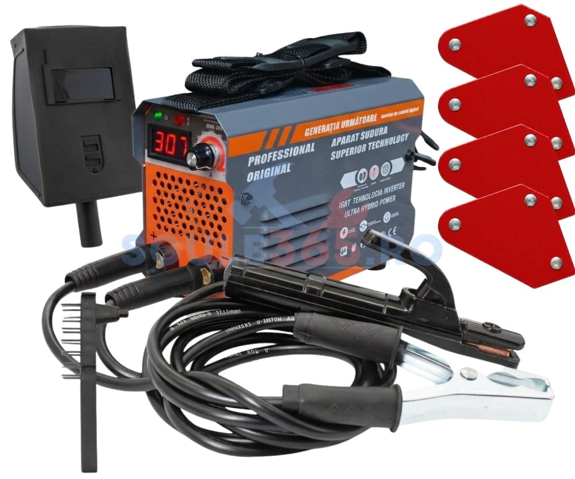 Aparat de sudura invertor 300A MMA, electrozi 1.6-4 mm, cablu 300 cm, protectie supraincalzire IP21S – set complet cu 4 magneti de sudura KRAFTNER KF-1408 – Ural Mash – MMA 300 Next Generation CMP0744