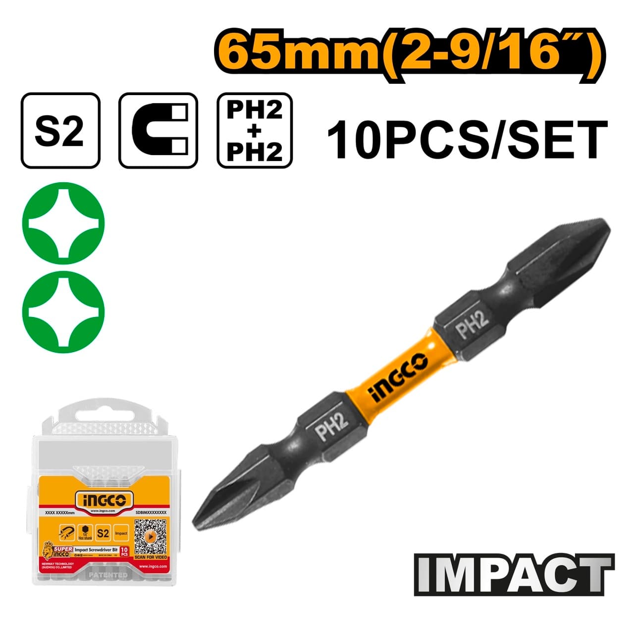 Biti Impact PH2 + PH2 65mm Set 10buc Otel S2 Magnetic Shock Zone SDBIM21PH233
