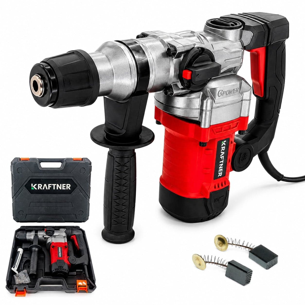 Ciocan rotopercutor 1800W, 7J, 1100rot/min, gaurire max 26mm, prindere SDS, cu 2 dalti, carbuni rezerva si cutie vaselina, KRAFTNER KF-9513