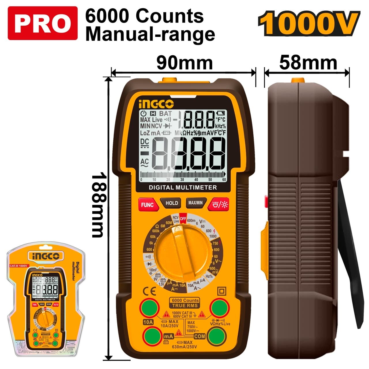 Multimetru Digital Industrial DM310002 – TRU RMS 6000 Puncte, 1000V DC / 750V AC, 10A, NCV, Masurare Profesionala Avansata