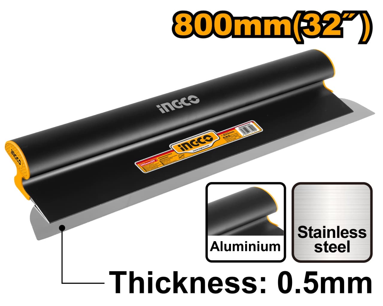 Gletiera rigips profesionala 80cm, lama otel inox, maner ergonomic, INGCO HSCL03201
