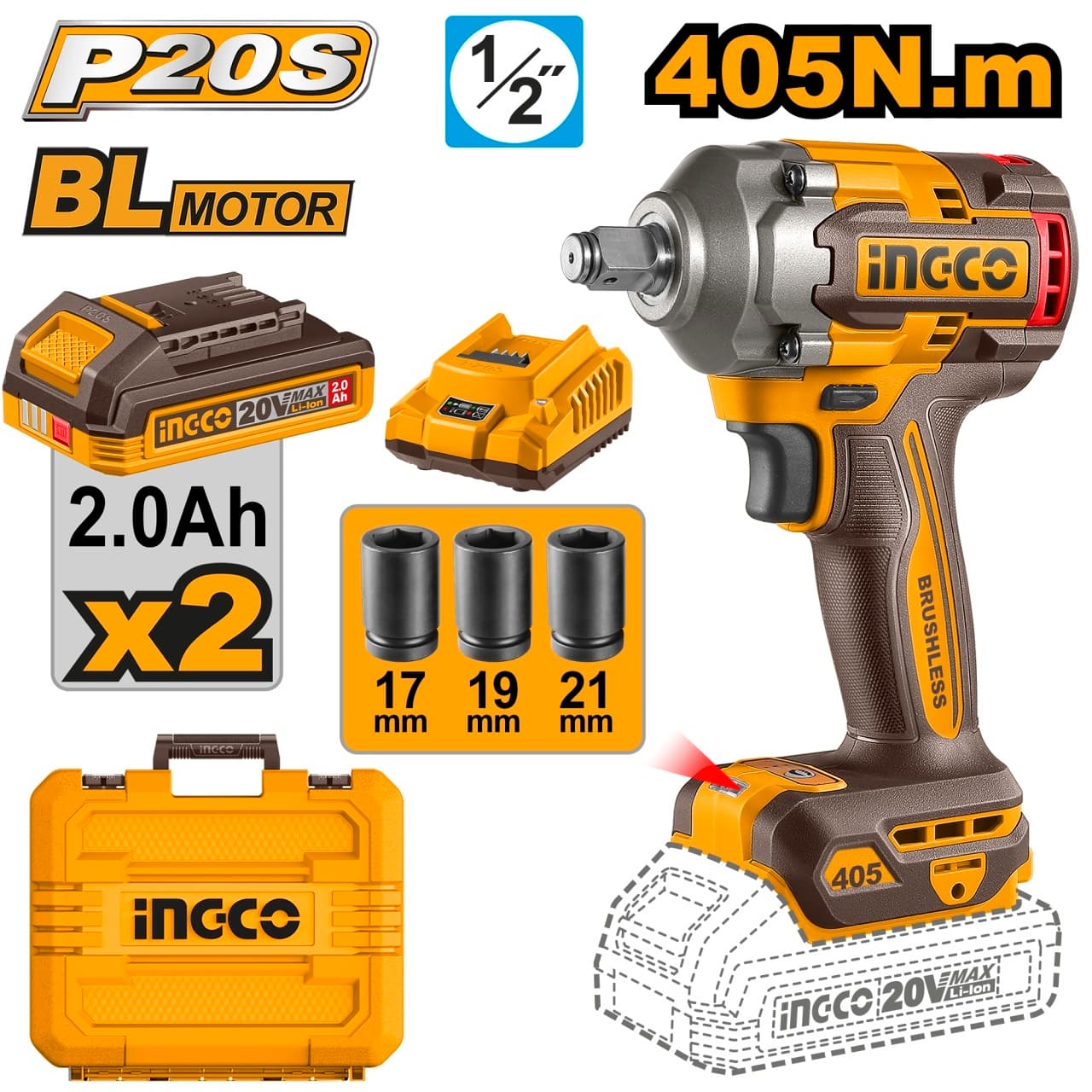 Filetanta Impact 20V CIWLI2045E – 405Nm Strangere, 555Nm Desfacere, Brushless, 1/2”, 3 Trepte, 2 Acumulatori + Incarcator