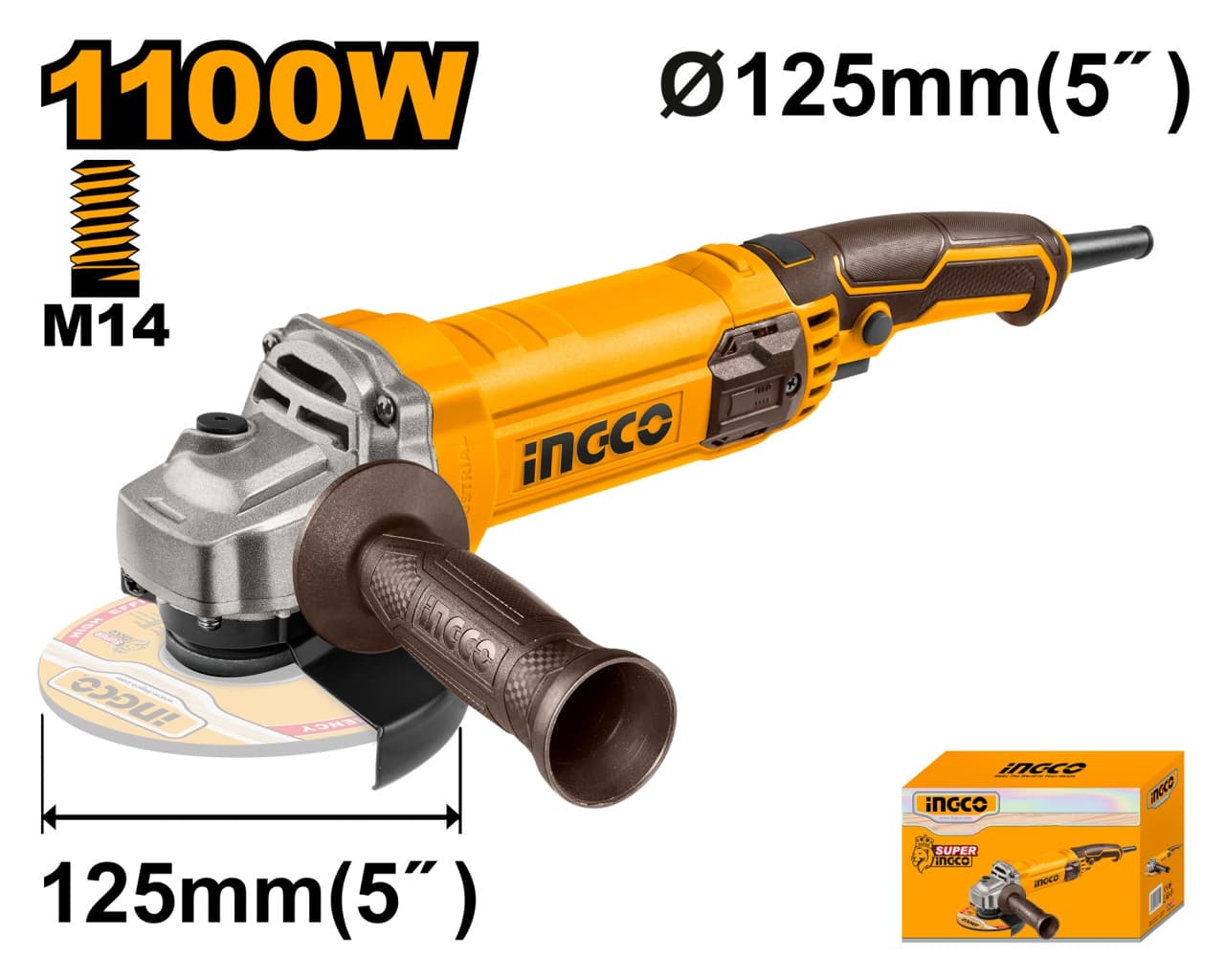 Flex Unghiular 1100W 125mm AG110038 – 12000 rpm, Filet M14, Polizor Unghiular Profesional pentru Taiere si Slefuire