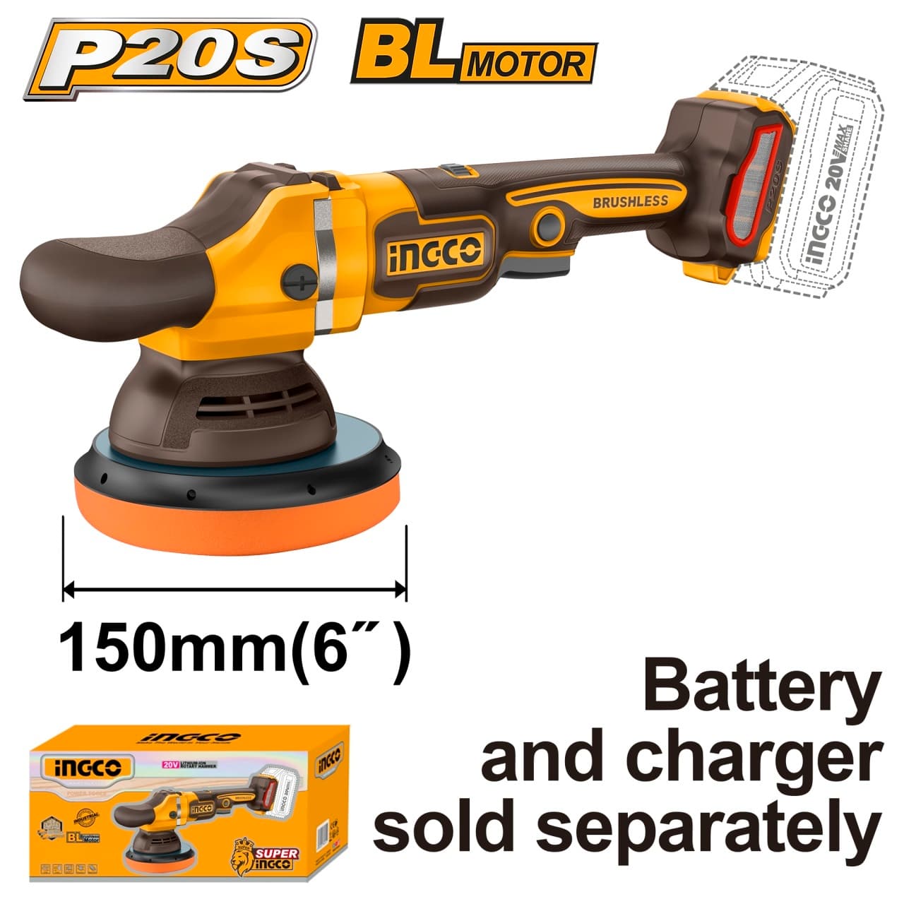 Flex Unghiular Profesional 20V Brushless 150mm POLISH APLI2015, 2000-4500 rpm, control viteza variabil, fara acumulator si incarcator