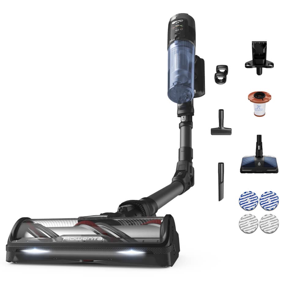 Aspirator vertical Rowenta X-Force Flex 12.60 NEO RH9LC1WO cu mop 380W autonomie 60 min panou de control recipient praf 0.65L albastru & negru