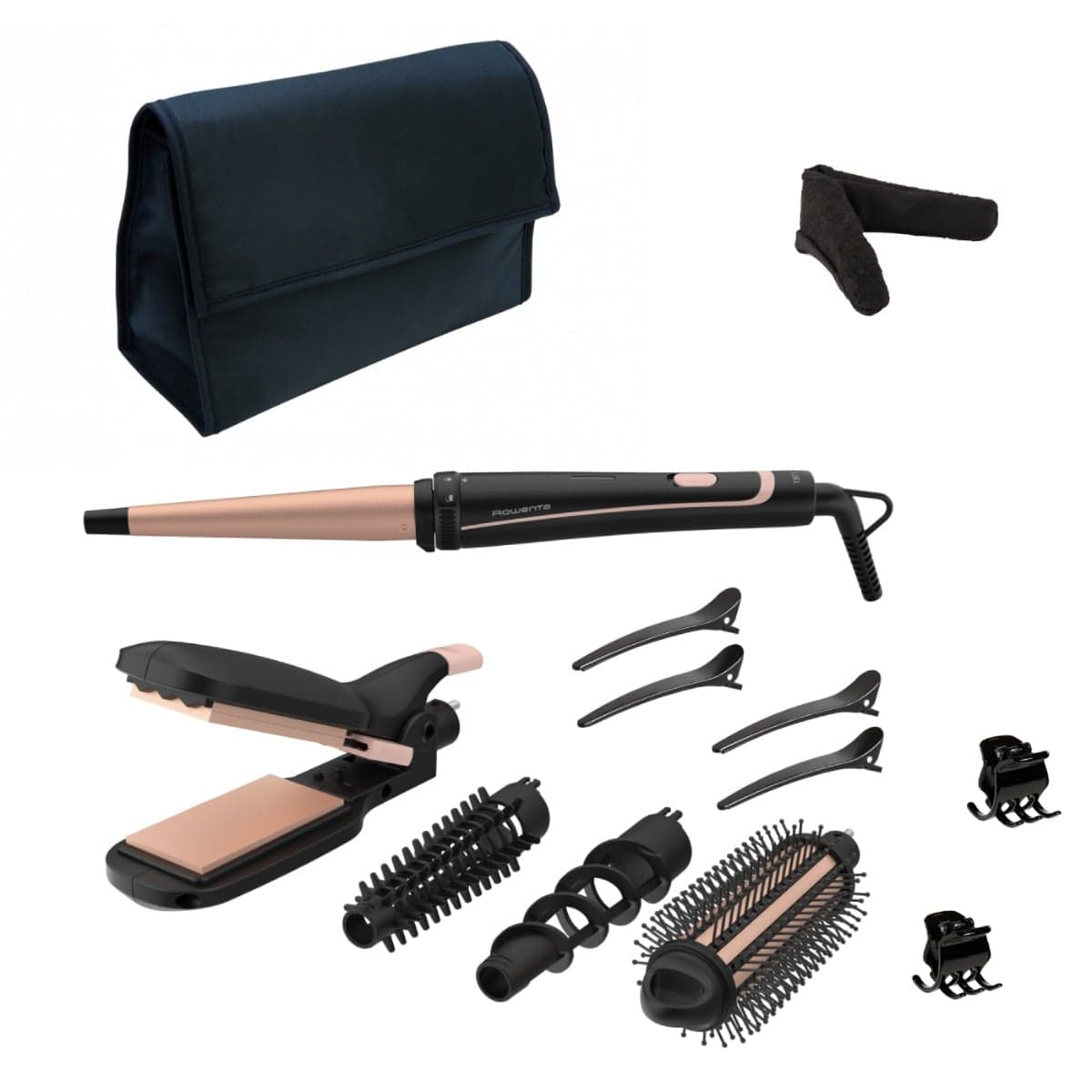 Aparat de coafat Rowenta Infinite Looks 14 în 1 CF4231F0 înveliș Ceramic accesoriu conic pentru bucle perie rotunda negru&portocaliu