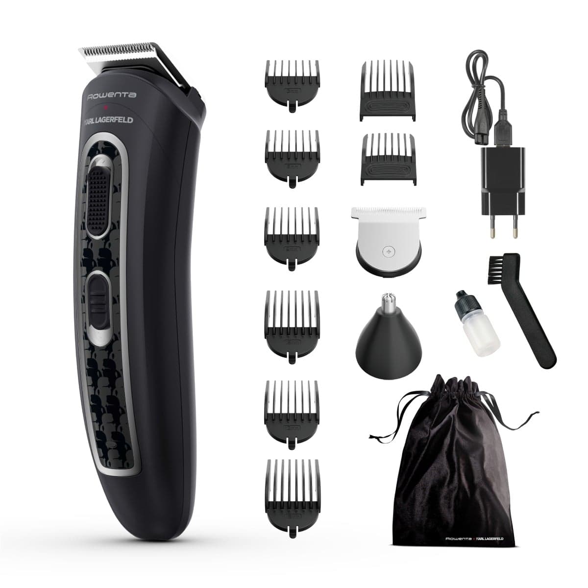 Aparat de tuns multifunctional Rowenta x Karl Lagerfeld Trim & Style 12 in 1 TN911LF0 Tehnologia Wet & Dry autonomie pana la 120 minute