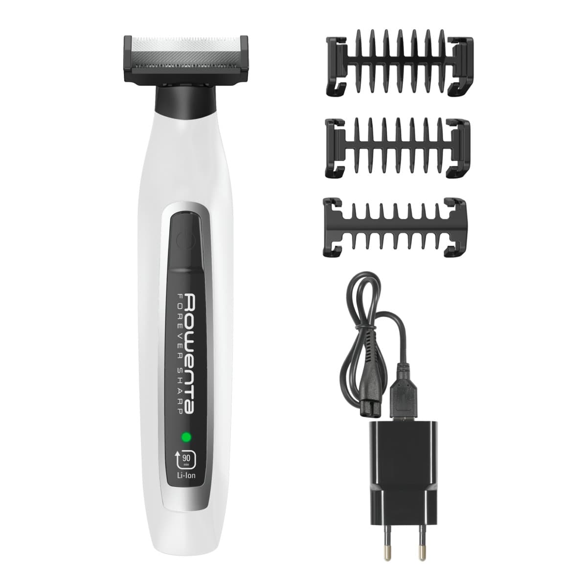 Aparatul hibrid de tuns conturat și bărbierit Rowenta Forever Sharp TN6010F5 wet&dry lame inox cu tehnologie cu autoascutire 3 piepteni negru/