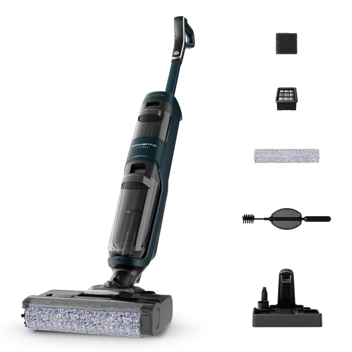 Aspirator cu spalare Rowenta X-Clean 2 GZ2251E0 120W 440 RPM pana la 35 min autonomie ecran LED panou de control verde & negru