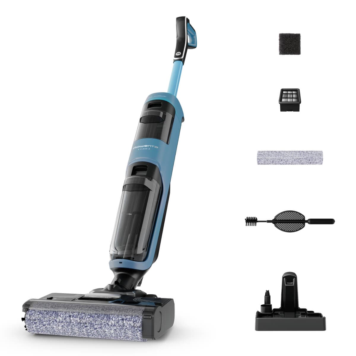 Aspirator cu spalare Rowenta X-Clean 2 GZ2271E0 120W 440 RPM pana la 35 min autonomie ecran LED 2 role panou de control albastru & negru