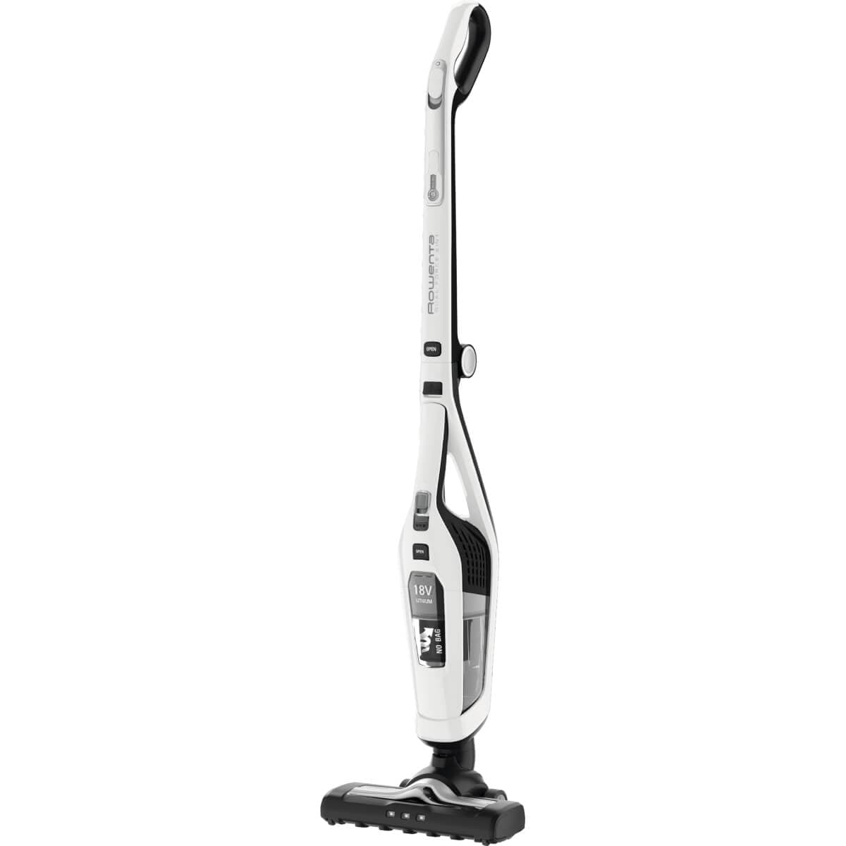 Aspirator vertical 2in1 Dual Force Rowenta RH6737WH 100W 18V autonomie 45 min 2 viteze recipient 0.6L pliabil alb