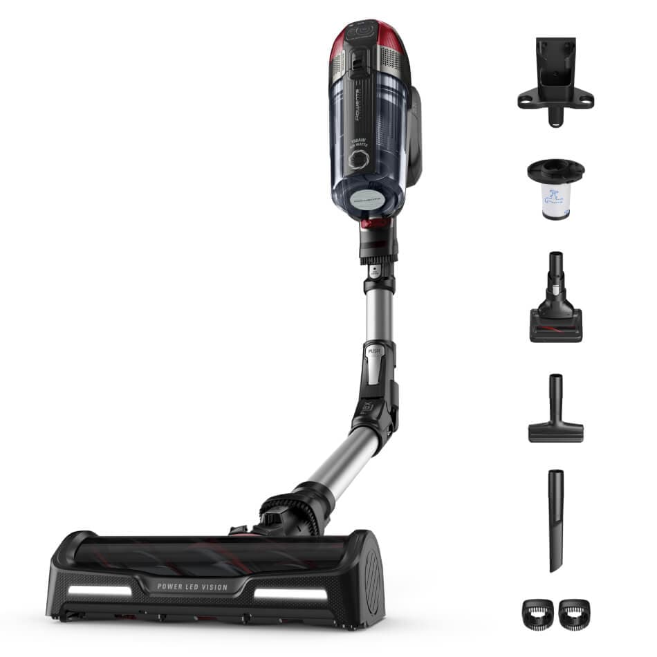 Aspirator vertical Rowenta X-Force Flex 12.60 RH98A7WO 320W 25.2V capacitate praf 0.9L autonomie 45 minute perie animal turbo gri & rosu