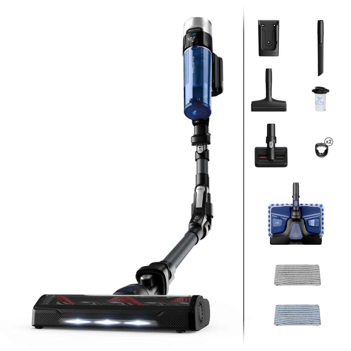 Aspirator vertical Rowenta X-Force Flex 9.60 Aqua RH20C7WO putere de aspirare 100 Air Watts Functie Boost putere 250 W gri & albastru