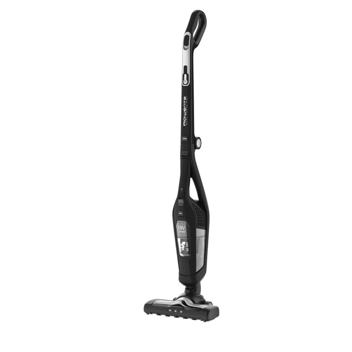 Aspirator vertical Rowenta 2 în 1 Dual Force RH6735WH autonomie max 45 min reîncărcare 5 ore iluminare cu led pliabil recipient 0.6L filtru s