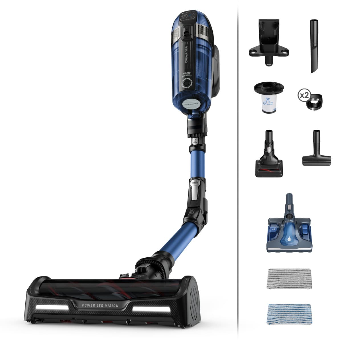 Aspirator vertical Rowenta X-Force Flex 12.60 Aqua RH98C0WO 320 W 0.9 l Autonomie 45 minute mop Aqua Albastru/Negru