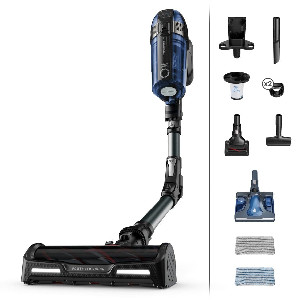 Aspirator vertical Rowenta X-Force Flex 12.60 cu mop Aqua RH98C8WO 320W 45 minute autonomie baza de incarcare tehnologie flex Albastru/ negru