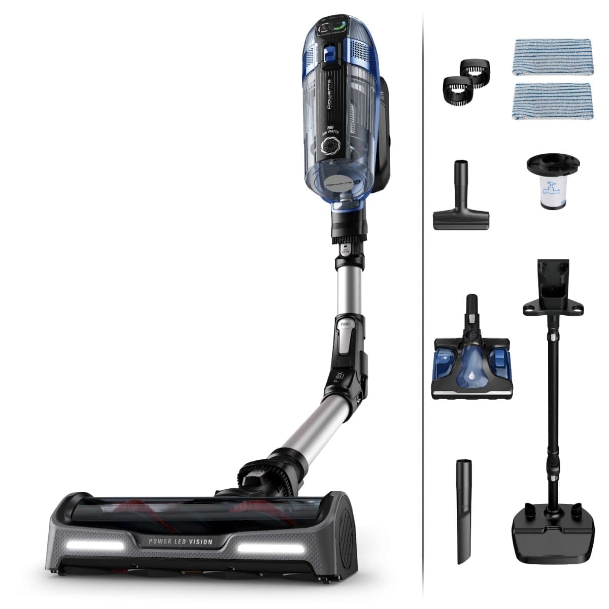 Aspirator vertical Rowenta X-Force Flex 14.6 Aqua RH99C3WO 200 Air Watts Functie Boost autonomie 1.10h putere 480 W tub flexibil iluminare LED