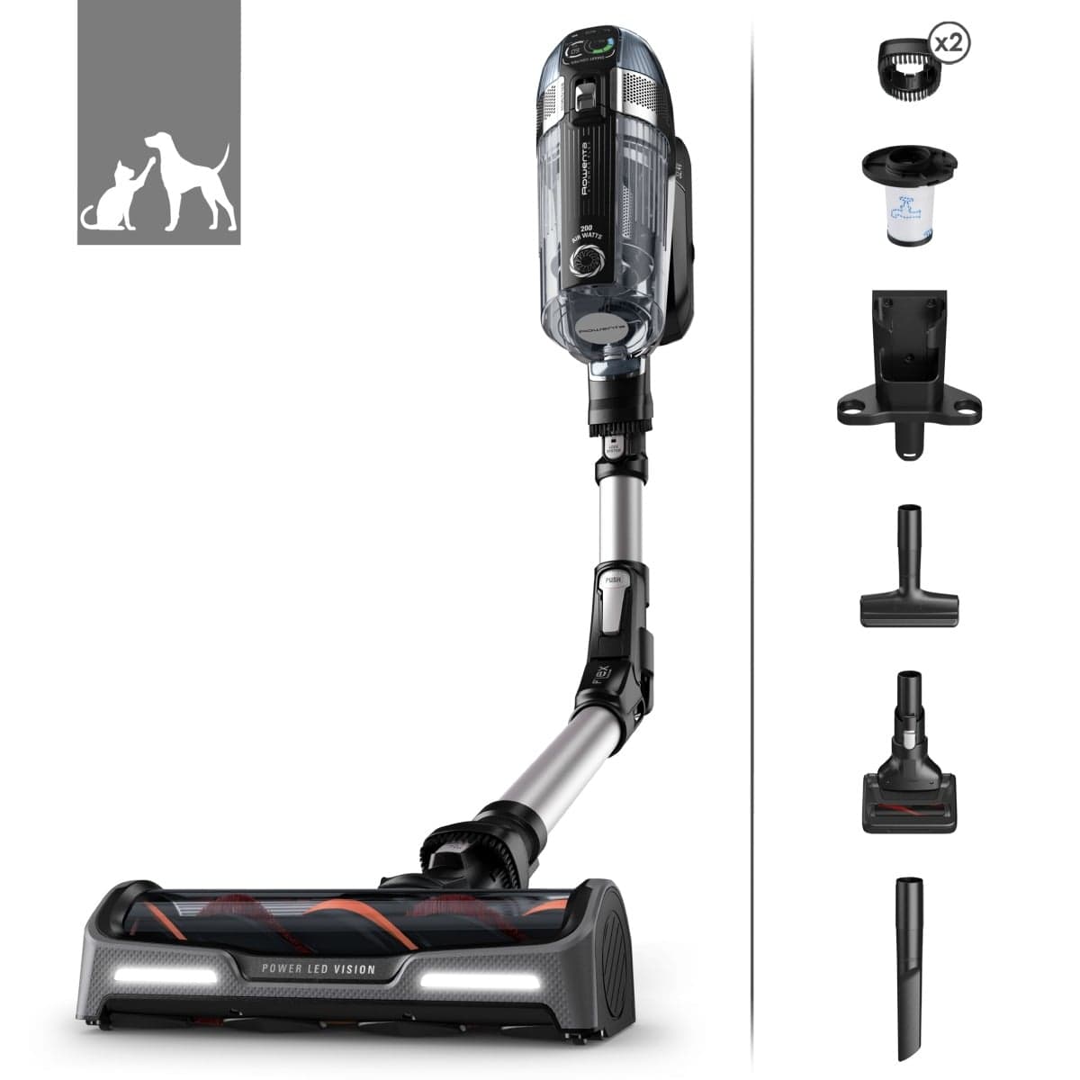 Aspirator vertical Rowenta X-Force Flex 14.60 RH9958WA 200 AW Smart Control Display Functie Boost autonomie 1 ora 10 minute Negru/gri