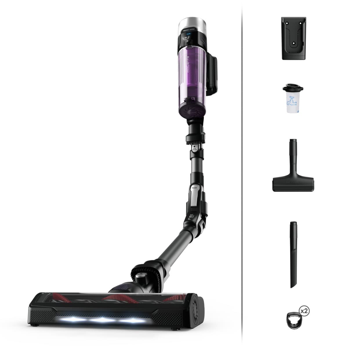 Aspirator vertical Rowenta X-FORCE FLEX 9.60 Allergy RH2038WO 200W putere de aspirare 100 air watts autonomie pana la 45 minute Negru/Violet
