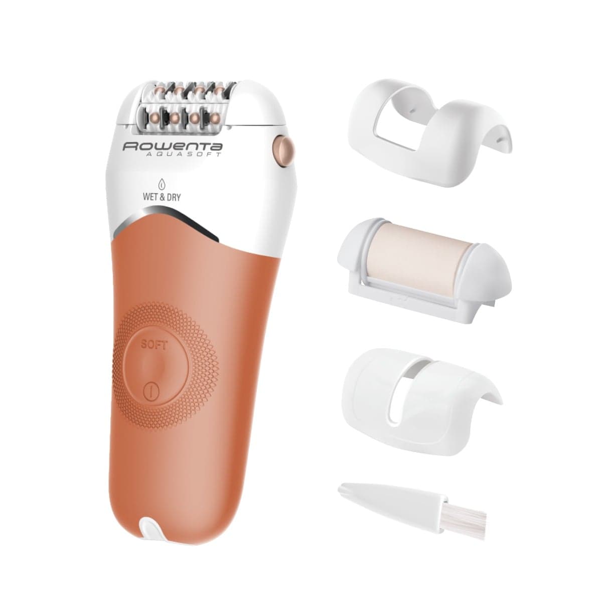 Epilator Rowenta Aqua Soft EP4920F0 40 min autonomie Wet&Dry 4 accesorii Skin Respect technology bile pentru masaj corai