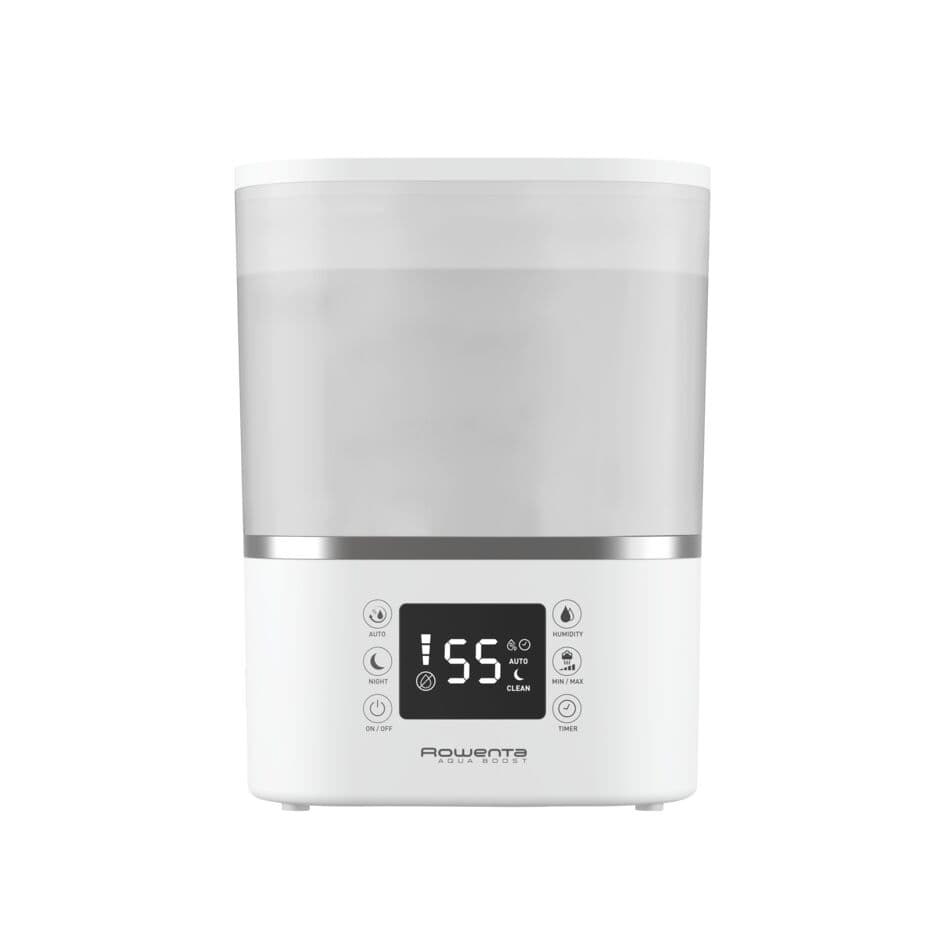 Umidificator Rowenta Aqua Boost HU4020F0 acoperire 50 m2 flux de aer de 380 ml/h rezervor 2.5L ecran LED timer Alb/argintiu