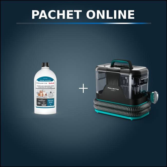 Pachet PROMO Aspirator tapiterie Rowenta Clean IT IN5020F0 si Detergent lichid Rowenta XD5320F0 pentru textile covoare si pete animale de companie 1