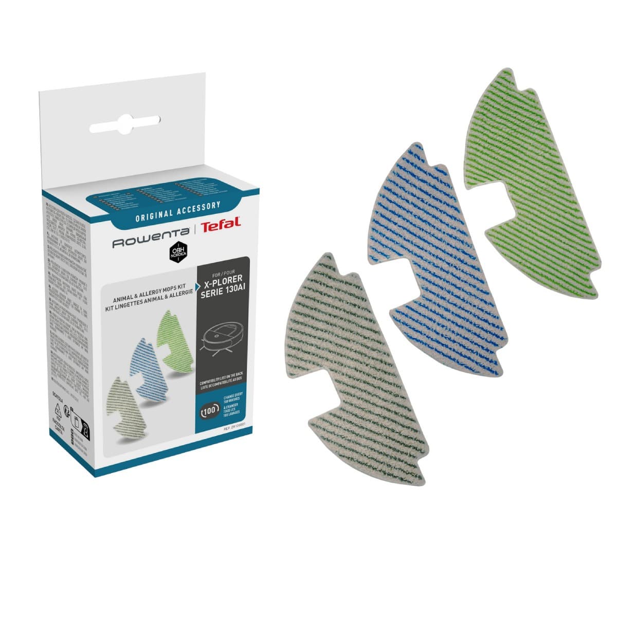 Kit 3 mopuri din microfibra Rowenta ZR130001 compatibile cu aspiratorul robot Rowenta X-Plorer S130 AI seriile RR90xx