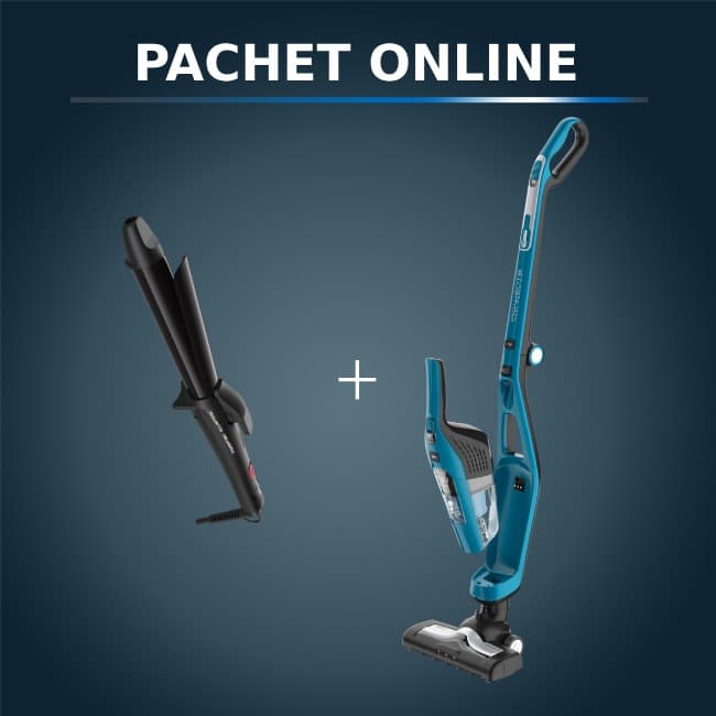 Pachet PROMO Aspirator vertical 2 in 1 Dual Force Cyclonic Rowenta RH6751WO si Ondulatorul Rowenta Karl Lagerfeld CF321LF0