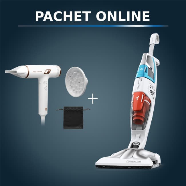 Pachet PROMO Aspirator cu abur Rowenta Clean & Steam Multi RY8544WH 1700W & Uscator de par compact Rowenta Nano HY8140F0 1700W