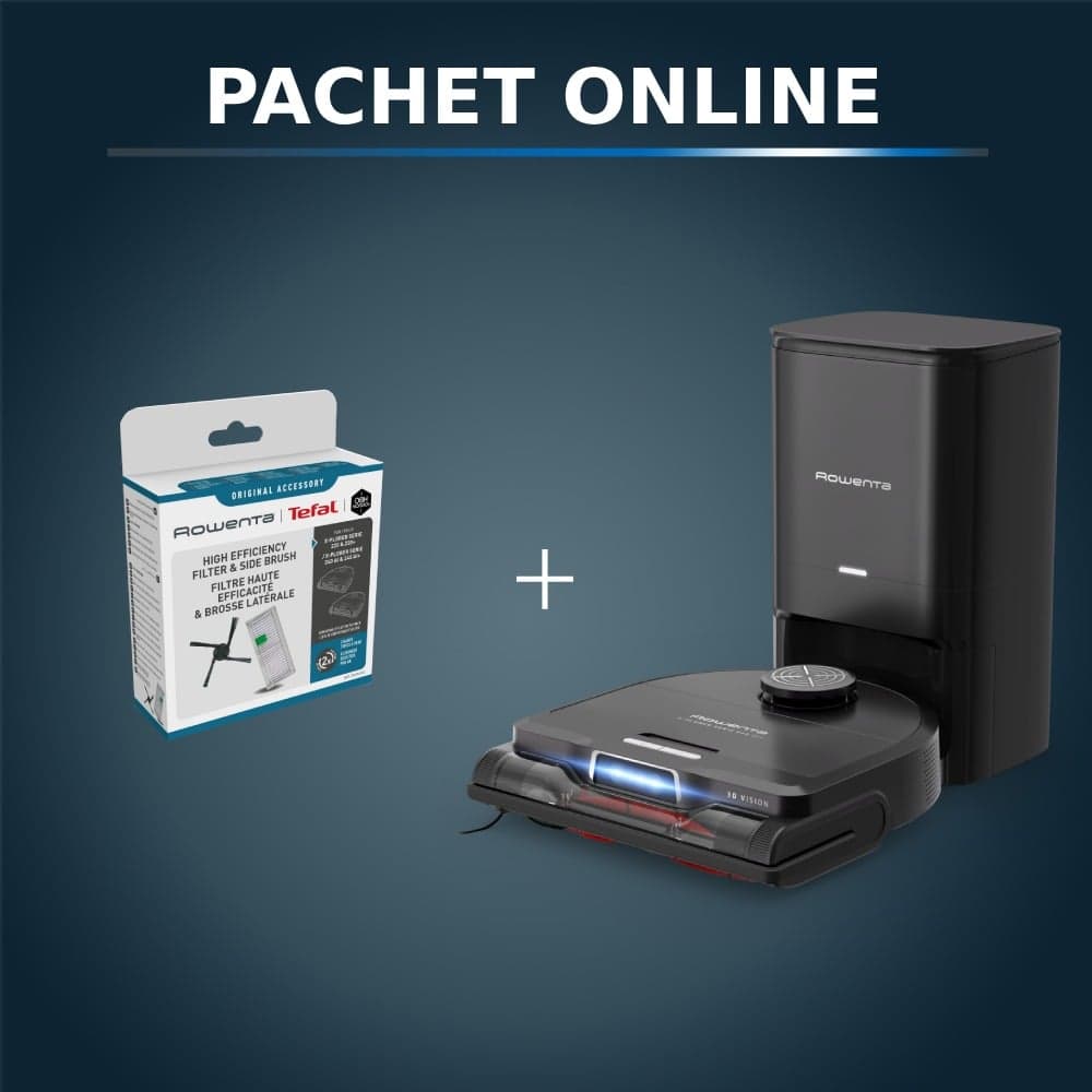 Pachet PROMO Aspirator robot Rowenta X-Plorer Serie 240 AI+ RR9695WH & Set filtru & perie laterala Rowenta ZR294002