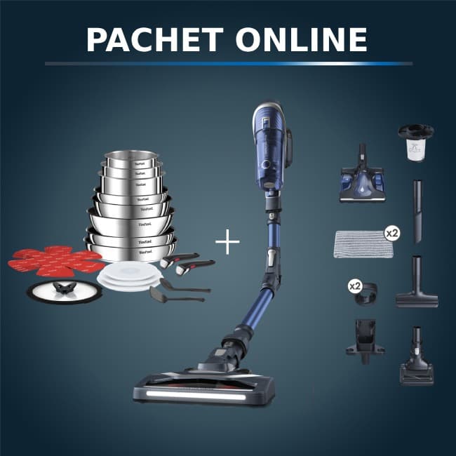 Pachet PROMO Aspirator vertical fără fir Rowenta X-Force Flex 8.60 Aqua RH9690WO & Set 20 piese Tefal Ingenio Emotion L897SJ04