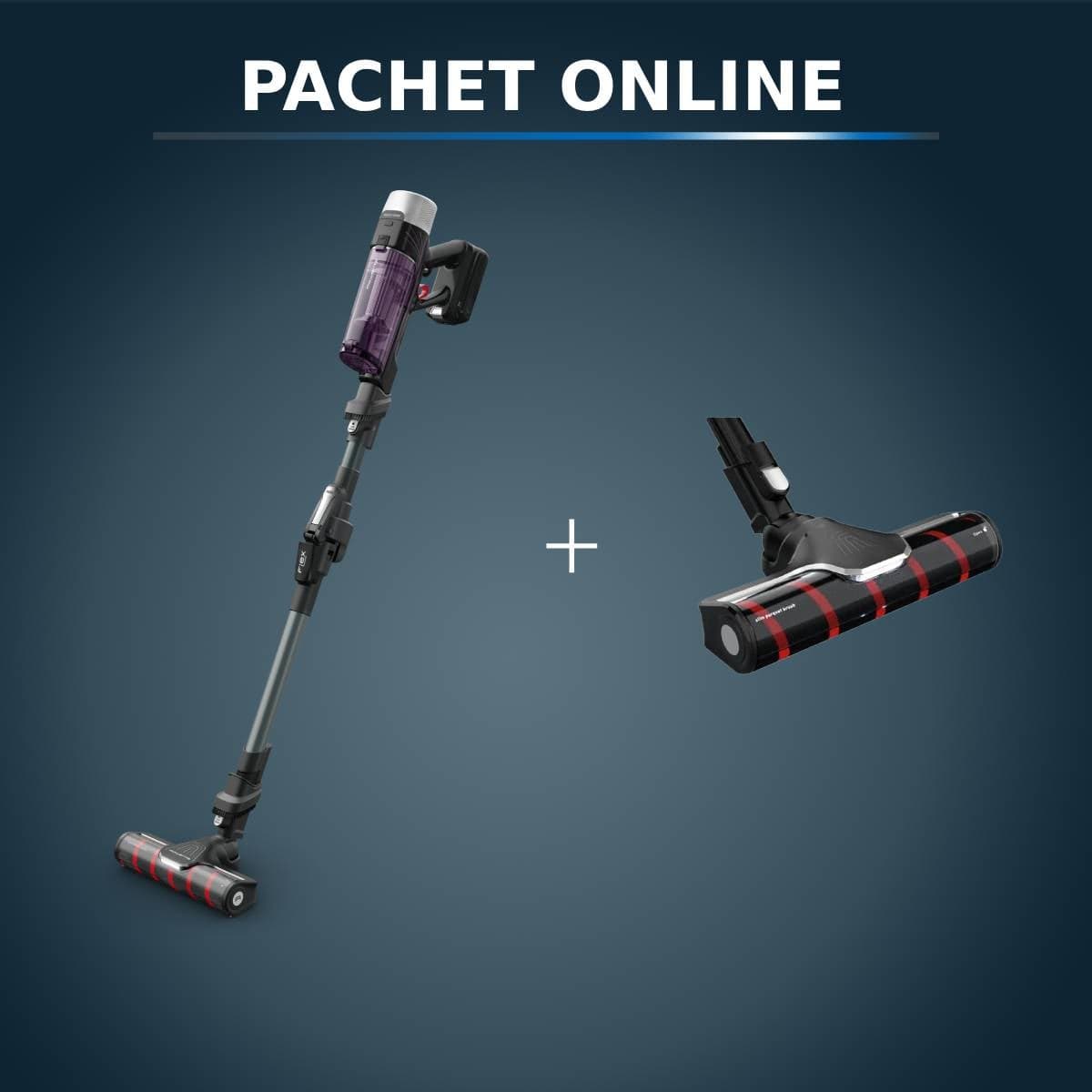 Pachet PROMO Aspirator vertical Rowenta X-Force Flex 9.60 Allergy RH2048WO & Cap de aspirare cu perie pentru parchet Rowenta ZR045010