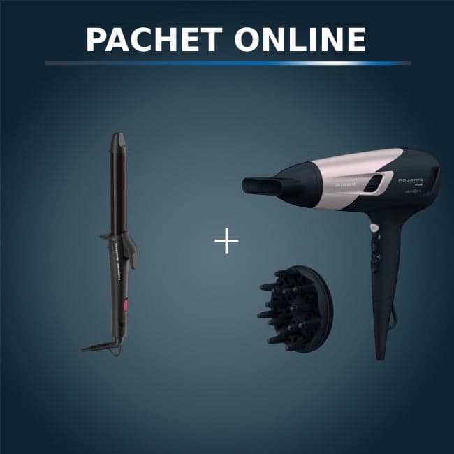 Pachet PROMO Ondulatorul Rowenta Karl Lagerfeld CF321LF0 si Uscător de păr Rowenta Studio Dry Glow CV5831F0