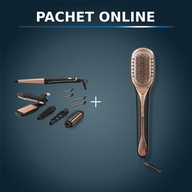 Pachet PROMO Perie reparatoare cu abur Rowenta Hair Therapist™ CF9940F0 si Aparatul de coafat Rowenta Infinite Looks 14 în 1 CF4231F0